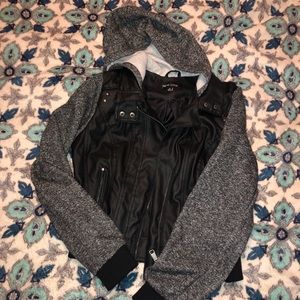 Leather jacket with grey sleeves